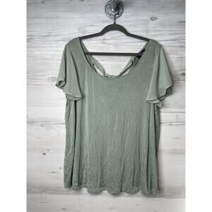 ModCloth Shirt Womens 2XL Green Flowy Chiffon Sleeve Tie Back Flutter Top